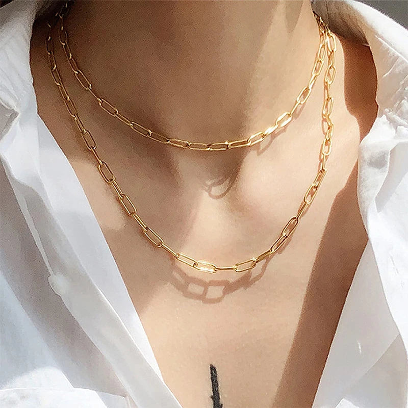 Gold Color Stainless Steel Thick Chain Necklace